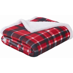 Home Decorators Collection Plush Red Buffalo Check Sherpa Throw Blanket ...