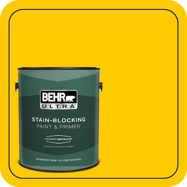 BEHR ULTRA 1 gal. #370B-7 Yellow Flash Extra Durable Semi-Gloss Enamel Interior Paint & Primer