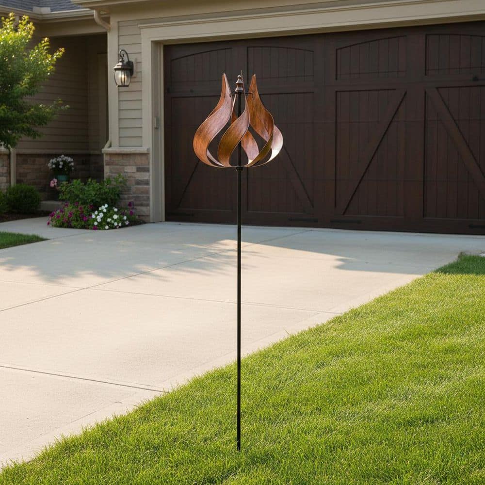 Teamson Home Outdoor 70.1 in. Tangerine Tulip Kinetic Windmill
