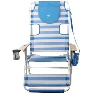 Ostrich Blue Striped Altitude 3-N-1 Aluminim Folding Beach Chair