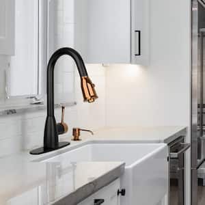 One-Handle Matte Black and Rose Gold Pull Down Kitchen Faucet with Deck Plate - 5 Years Warranty