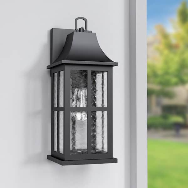 18 in. Black Modern Dusk to Dawn Outdoor Exterior Garage Front Porch Wall Lights Sconces Lighting Fixtures