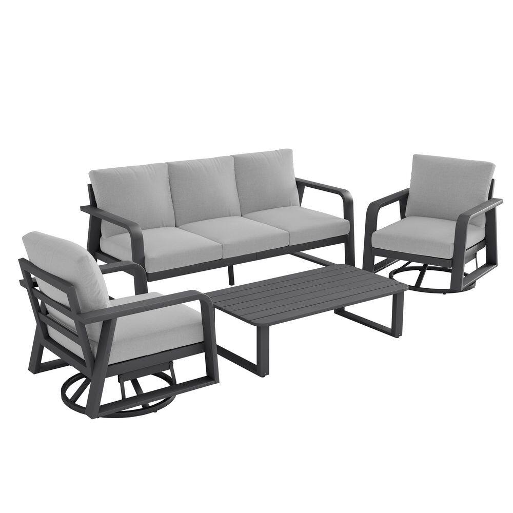 Dark Grey 4-Piece Aluminum Outdoor Dining Set with 2 Swivel Chairs, Sofa & Coffee Table durable construction price history on PriceWatchPro