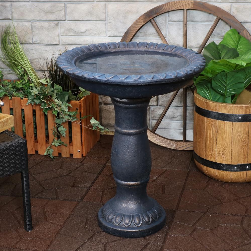 Gray Glass Fiber Reinforced Concrete Sun Design Bird Bath - 26"