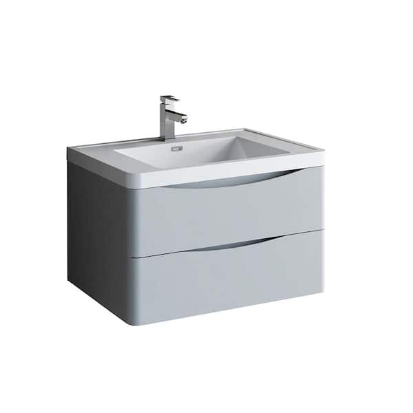 Fresca Tuscany 32 in. Modern Wall Hung Vanity in Glossy Gray with Vanity Top in White with White Basin