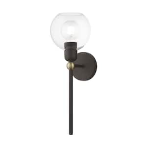 Westridge 6.5 in. 1-Light Bronze Wall Sconce with Antique Brass Accent and Clear Glass