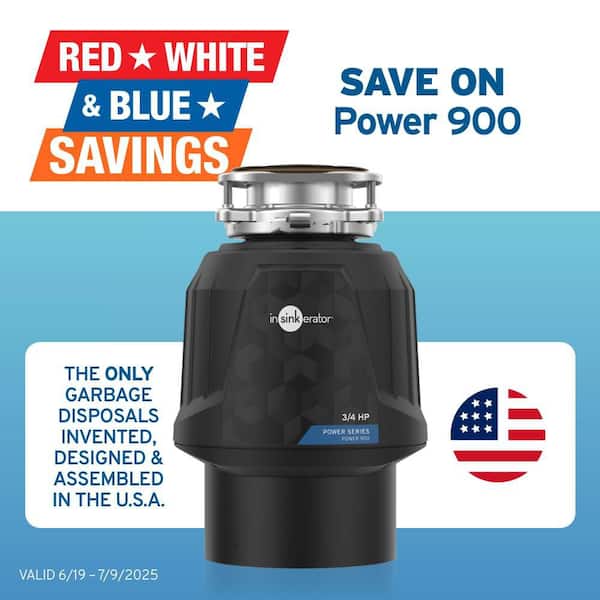 Power 900, 3/4 HP Garbage Disposal, Continuous Feed Food Waste Disposer w EZ Connect Power Cord & Putty-Free Sink Seal