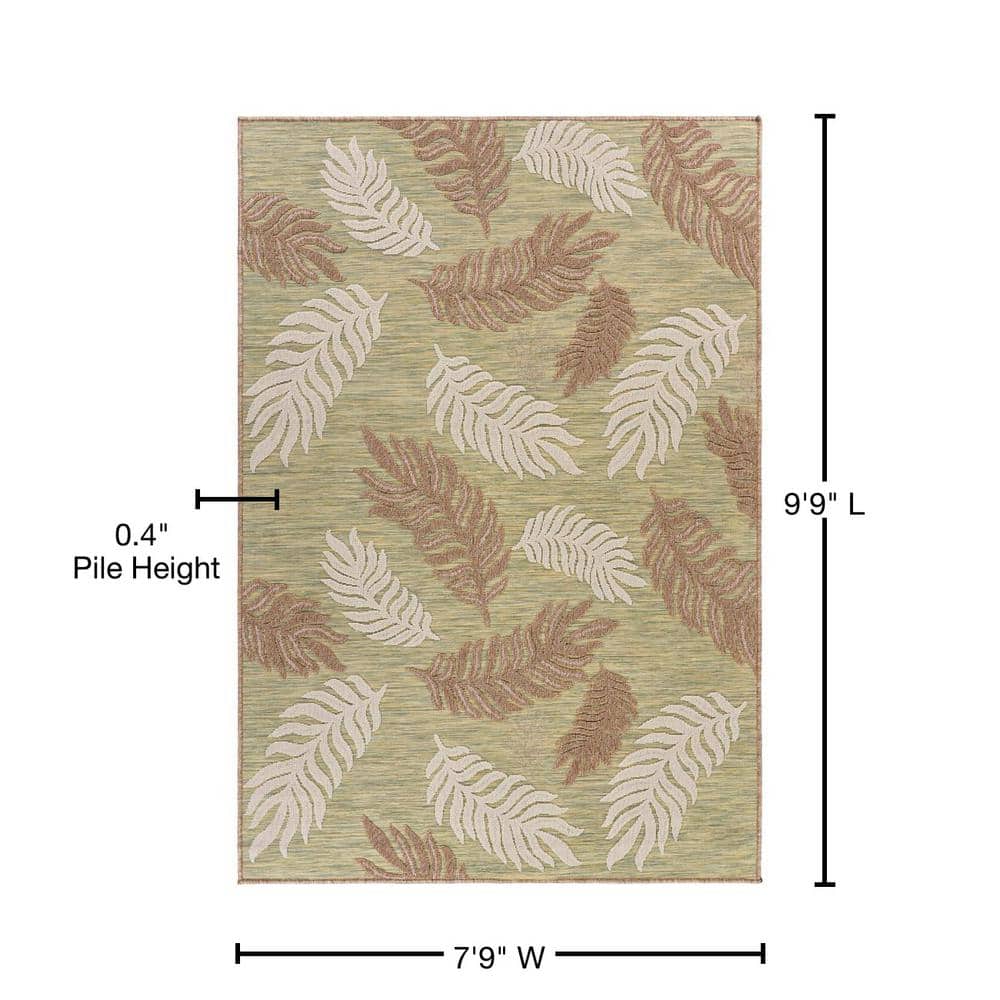 Clove Green and Beige Synthetic Palm Fronds 8' x 10' Area Rug