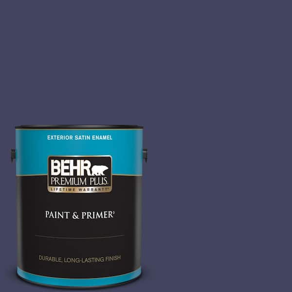 BEHR PREMIUM PLUS 1 gal. #PMD-92 Darkest Navy Satin Enamel Exterior Paint & Primer