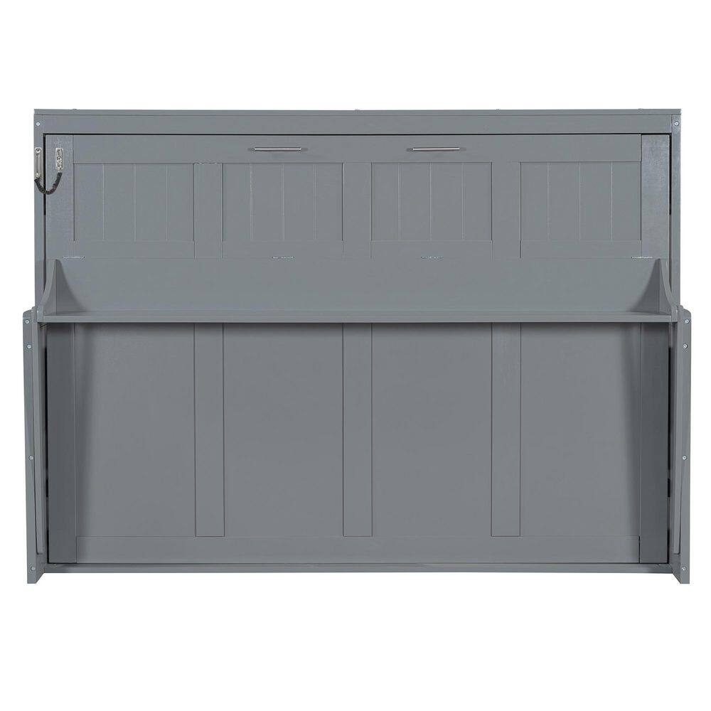 White Wood Frame Full Size Murphy Bed with a Storage Shelf - thumbnail 7