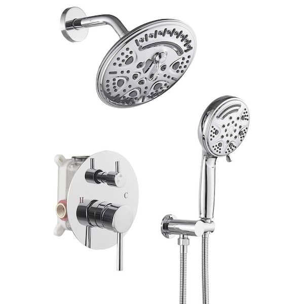 Single Handle 1-Spray Round Rain Shower Faucet Set 1.8 GPM with High Pressure Shower Head Hand Shower in Polished Chrome