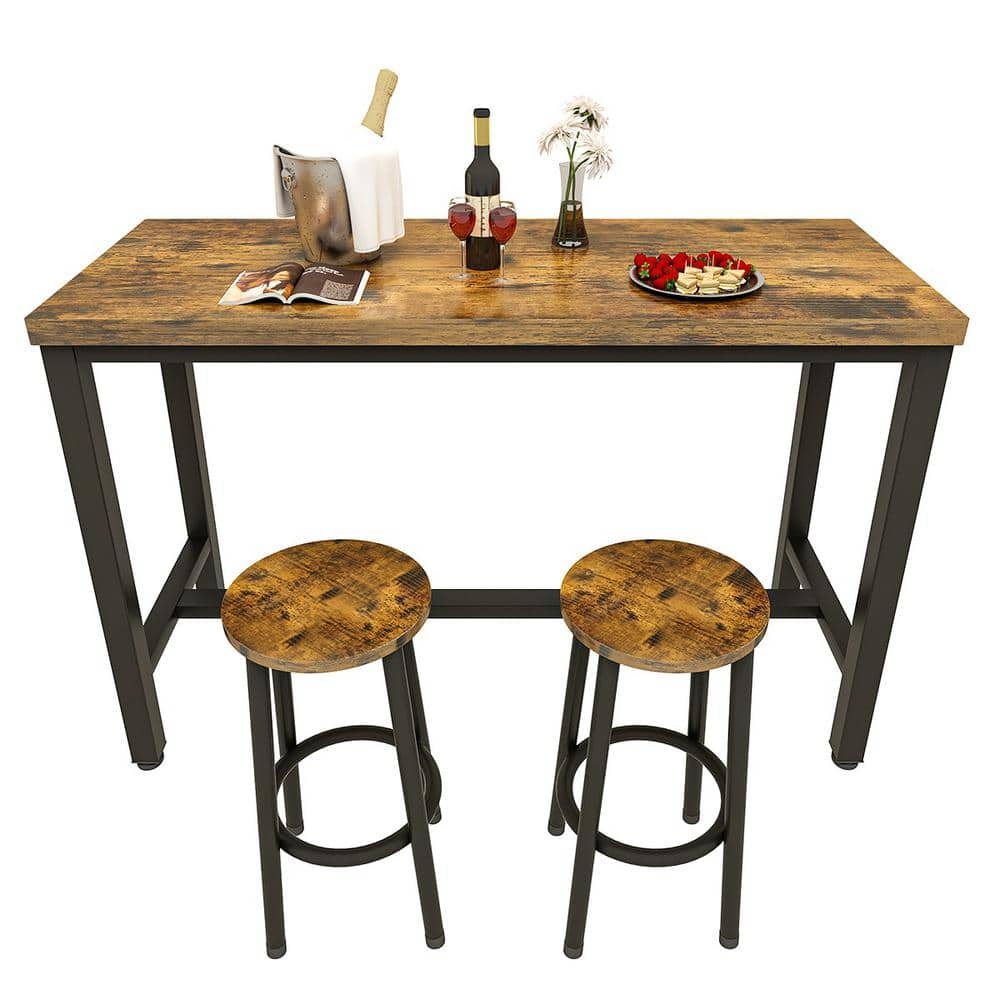 mieres Eureka 3-Piece Rustic Brown Wood Counter Height Bar Table Set  QTW36835710 - The Home Depot