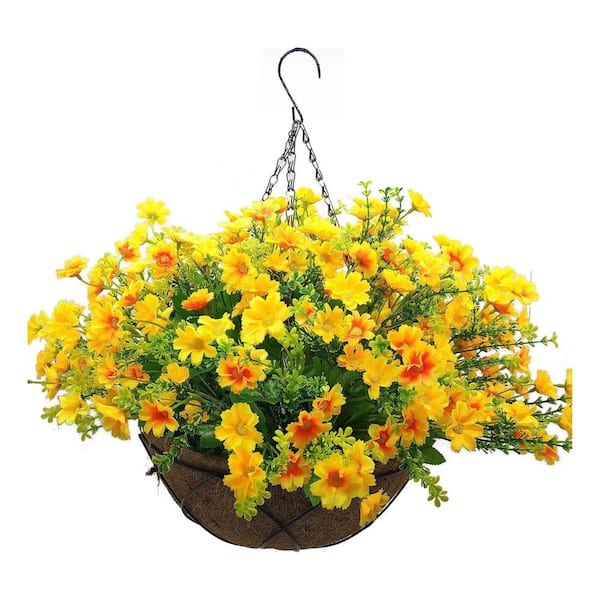 Unbranded Garden Decoration Series：21.6 in. H x 15.7 in. W Yellow Artificial Daisy Flowers with Basket