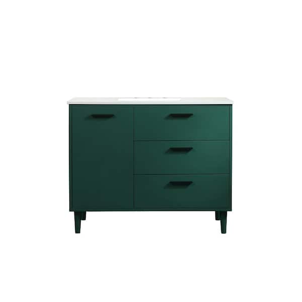 Unbranded Simply Living 42 in. W x 22 in. D x 34 in. H Bath Vanity in Green with Ivory White Engineered Marble Top