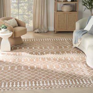 Astra Machine Washable Taupe 9 ft. x 12 ft. Moroccan Transitional Area Rug