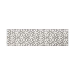 Light Grey and White 26 in. x 72 in. Medallion Washable Non-Skid Runner Rug