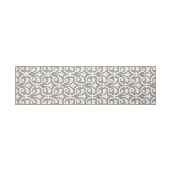 Jean Pierre Light Grey and White 26 in. x 72 in. Medallion Washable Non-Skid Runner Rug