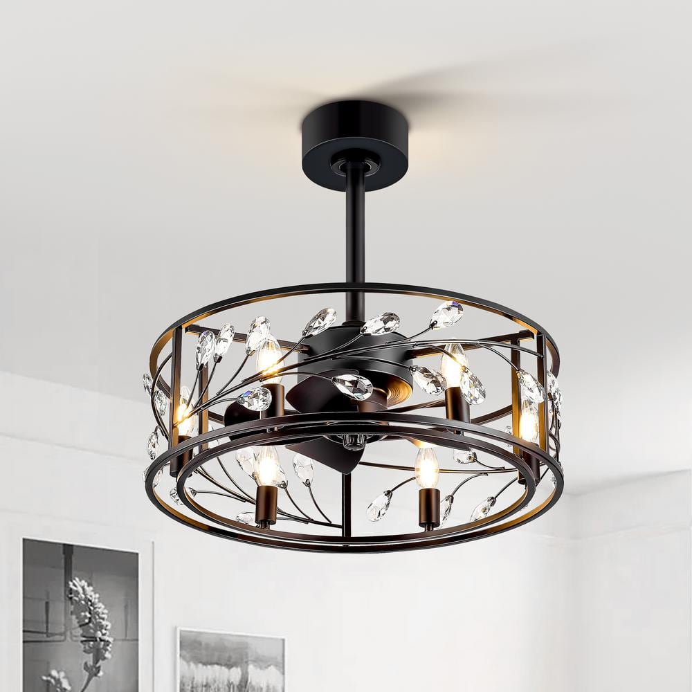 20'' Black Crystal Caged Ceiling Fan with Light and Remote