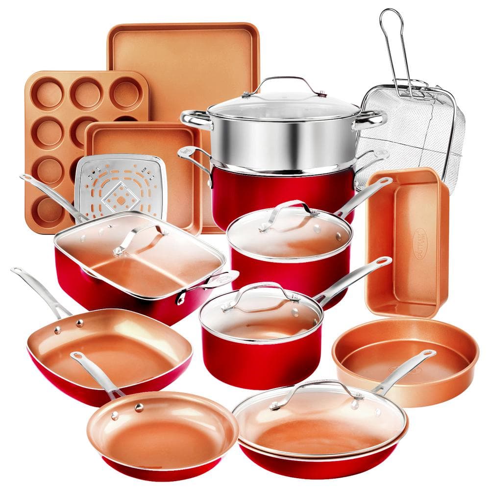  Member Mark 11 Piece Modern Ceramic Cookware Set With Smart  Kitchen Tools Set (Assorted Colors) (Red): Home & Kitchen
