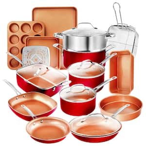 20-Piece Aluminum Ti-Ceramic Nonstick Cookware and Bakeware Set in Red