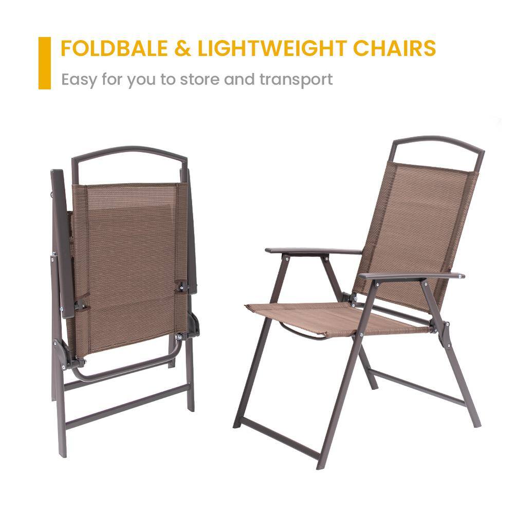 6-Piece Brown Steel and Glass Outdoor Dining Set with Tan Umbrella