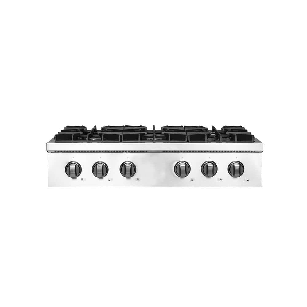 COSTWAY 36-inch Gas Cooktop, Stainless Steel Gas Stove Top with 6 Burners,  ABS Knobs and Cast Iron Grates, NG/LP Convertible Gas Range Top with Sealed