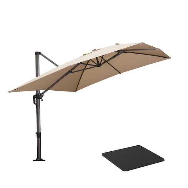 PURPLE LEAF 9 ft. x 11.5 ft. Aluminum Outdoor Patio Cantilever Umbrella 360-Degree Rotation Umbrella with Base Plate, Beige