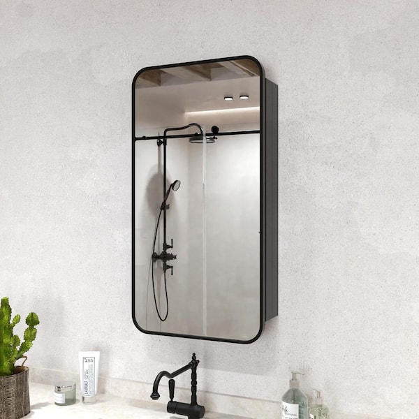 Hermitage Bath 15 in. W. x 24 in. H Rectangular Framed Recessed/Surface Mount Medicine Cabinet with Mirror in Matte Black