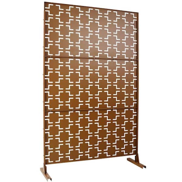 Outdoor and Indoor 6.3 ft. x 4 ft. Freestanding Decorative Privacy Fence Screen Brown Metal for Garden Fence