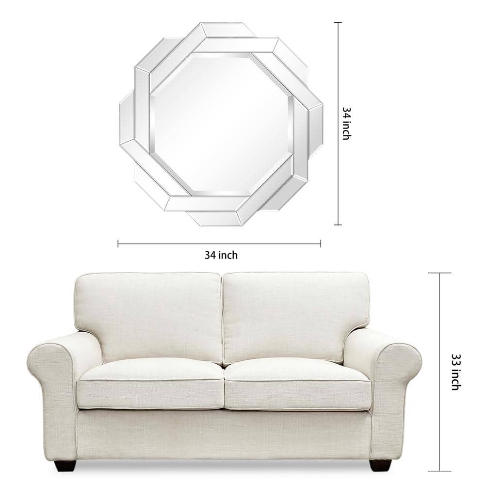 34" Round Frameless Beveled Mirror with Interlaced Design