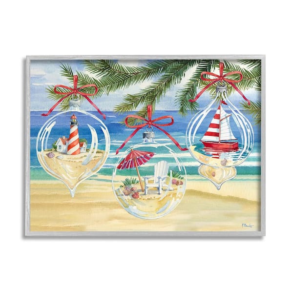 Stupell Industries Coastal Christmas Ornaments by Paul Brent 1 Piece Framed Graphic Print Nature Poster Art Print 20 in. x 16 in.