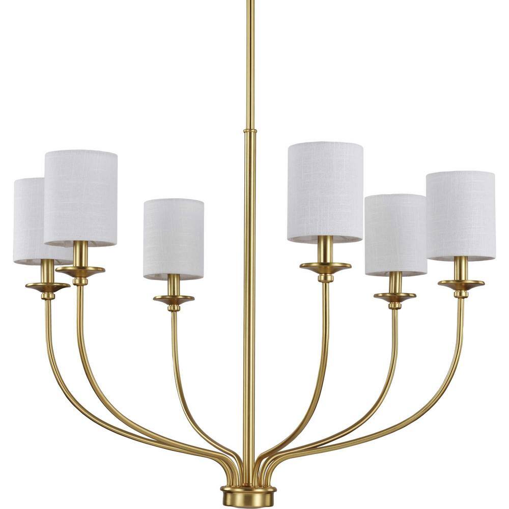 Bonita Collection 6-Light Satin Brass White Linen Fabric Shade Luxe Chandelier Light price history on PriceWatchPro
