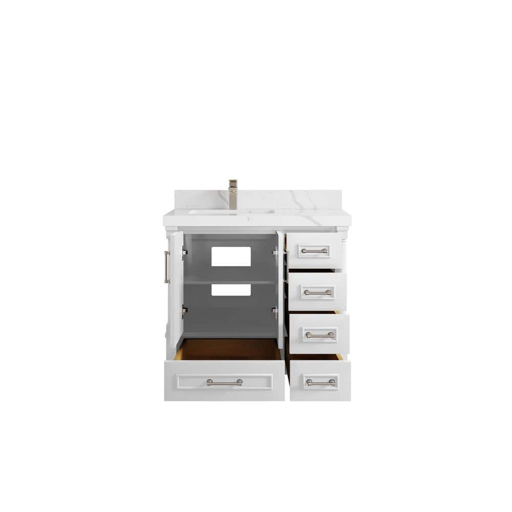 Aberdeen 36'' White Freestanding Bathroom Vanity with Calacatta Quartz Top