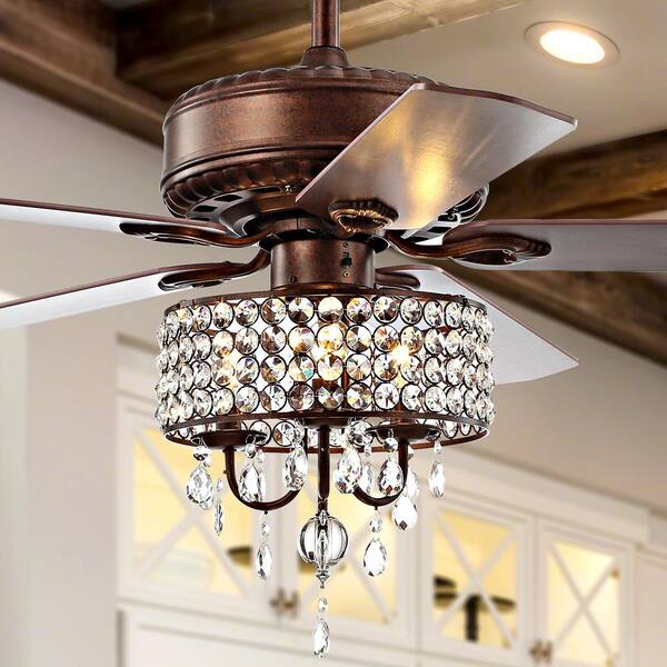 Jonathan Y Becky 52 In Oil Rubbed Bronze 3 Light Crystal Led Chandelier Ceiling Fan With And Remote Jyl9707a The Home Depot - Crystal Chandelier Ceiling Fan Home Depot