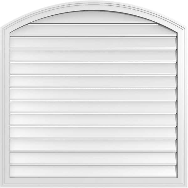 Ekena Millwork 38 in. x 42 in. Arch Top Surface Mount PVC Gable Vent: Decorative with Brickmould Frame