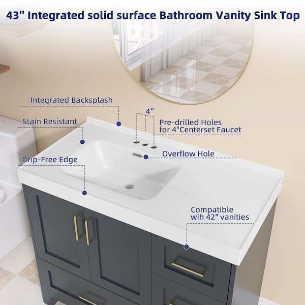 Ashinton 49 in. W x 22 in. D Single Basin Solid Surface Vanity Top in Solid White with Intergrated White Basin Ashinton 49 in. W x 22 in. D Single Basin Solid Surface Vanity Top in Solid White with Intergrated White Basin