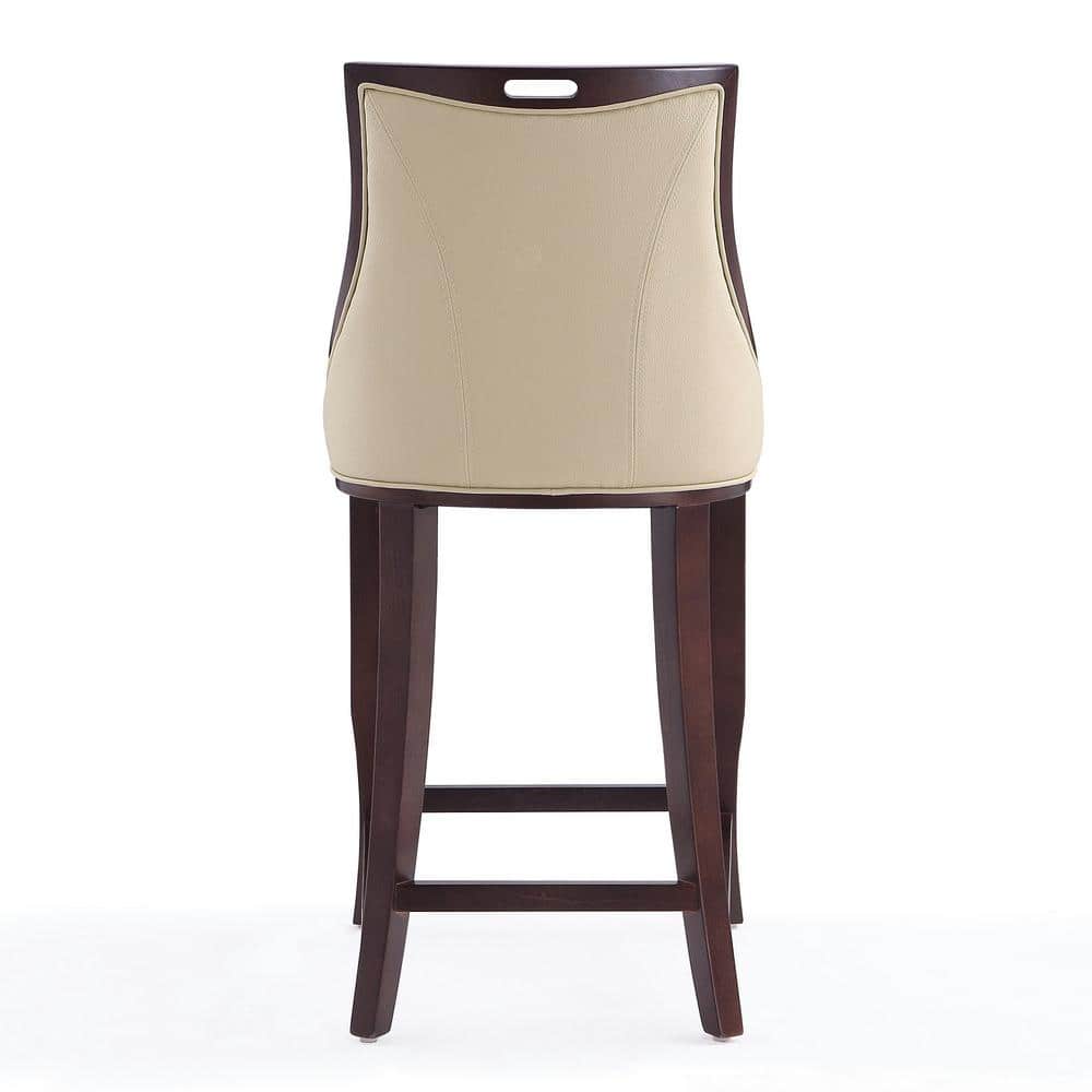 Emperor Cream Faux Leather and Walnut Wood Bar Stools, Set of 2