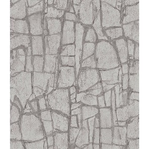 56 sq. ft. Metallic Ash Grey Crackle Paper Unpasted Wallpaper Roll