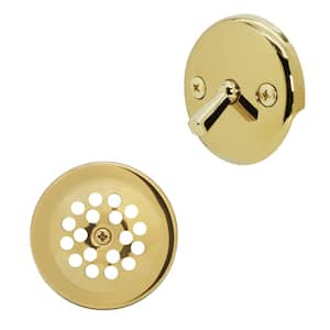 Trip Lever Overflow Faceplate with Beehive Drain Cover and Screws in Polished Brass