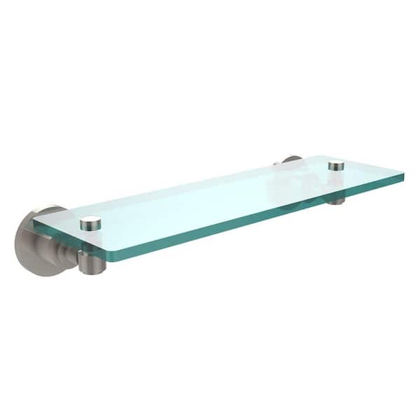 Allied Brass Washington Square 16 in. L x 3 in. H x 5 in. W Clear Glass Vanity Bathroom Shelf in Polished Nickel