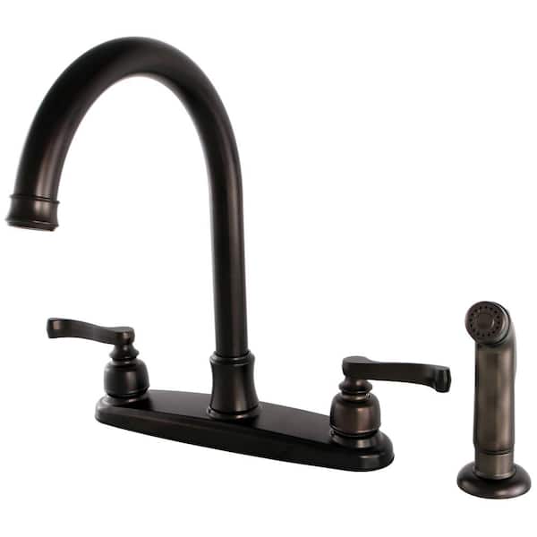Kingston Brass French 2-Handle Standard Kitchen Faucet with Side Sprayer in Oil Rubbed Bronze