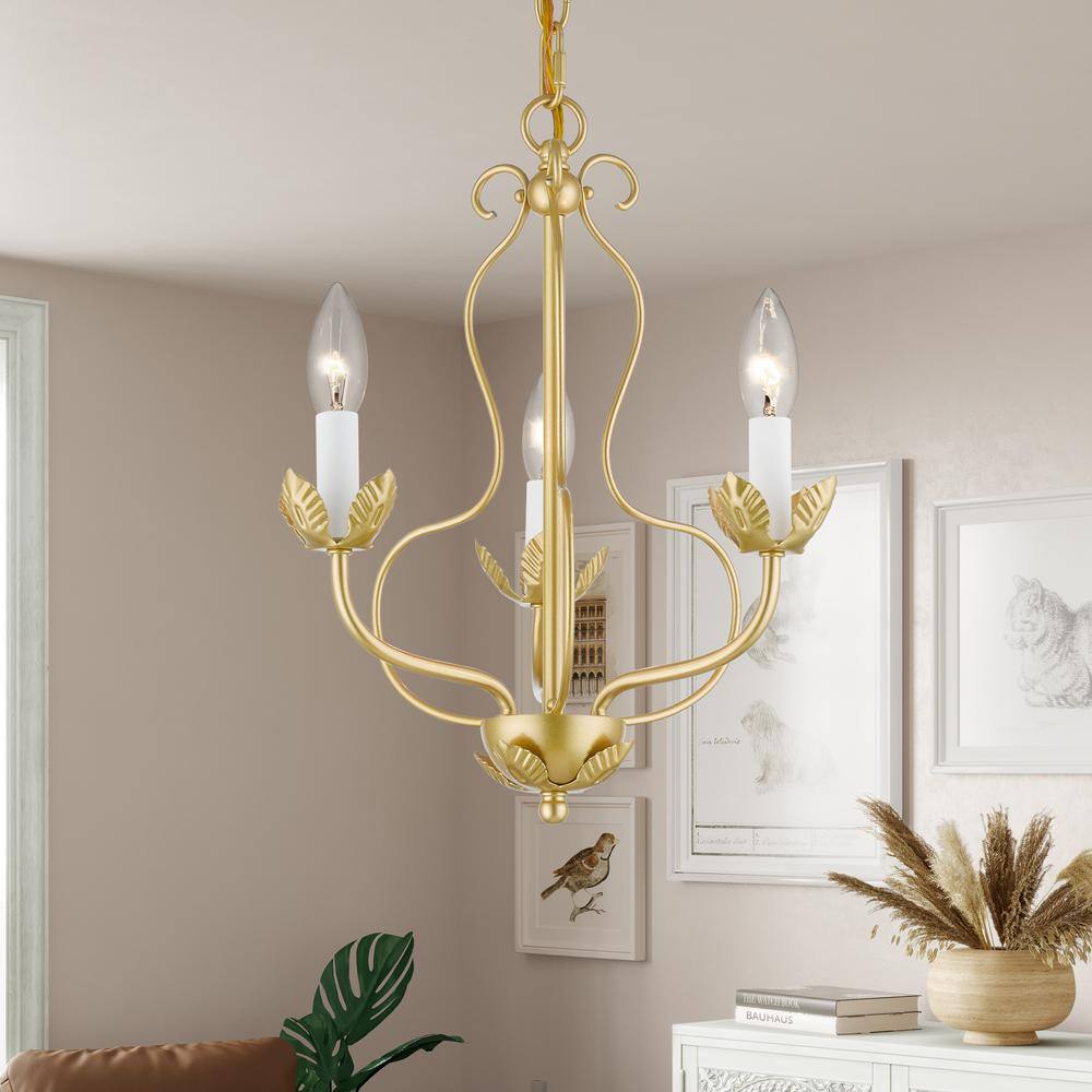 Mini Brass 3-Light Candle Chandelier in Soft Gold