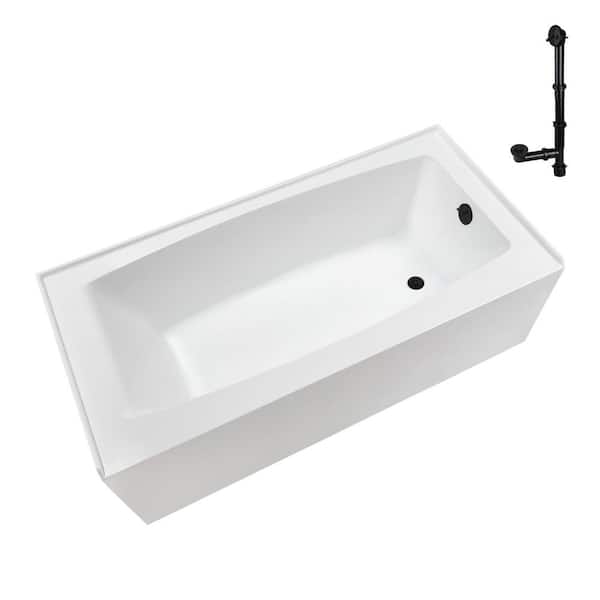Streamline 66 in.x 32 in. Soaking Acrylic Alcove Bathtub with Right Drain in Glossy White External Drain in Matte Oil Rubbed Bronze