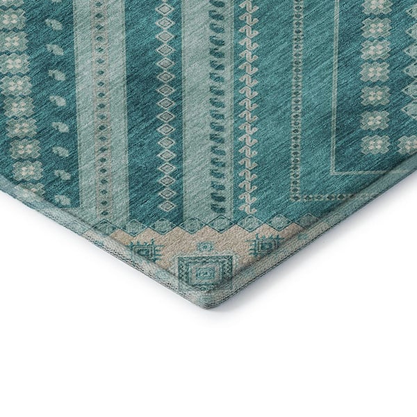 Mayfield Premium Machine Washable Abstract AMF1010 Teal 10 ft. x 14 ft. Area Rug