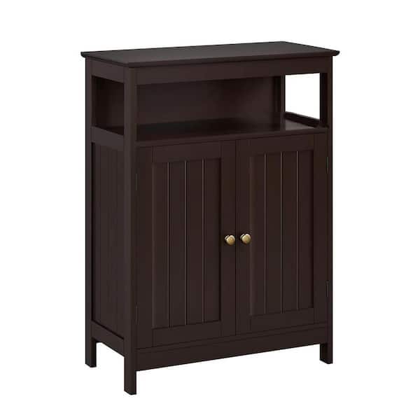 Dracelo 24 in. W x 12 in. D x 31.5 in. H Brown Bathroom Linen Cabinet with Two Doors and Adjustable Shelf