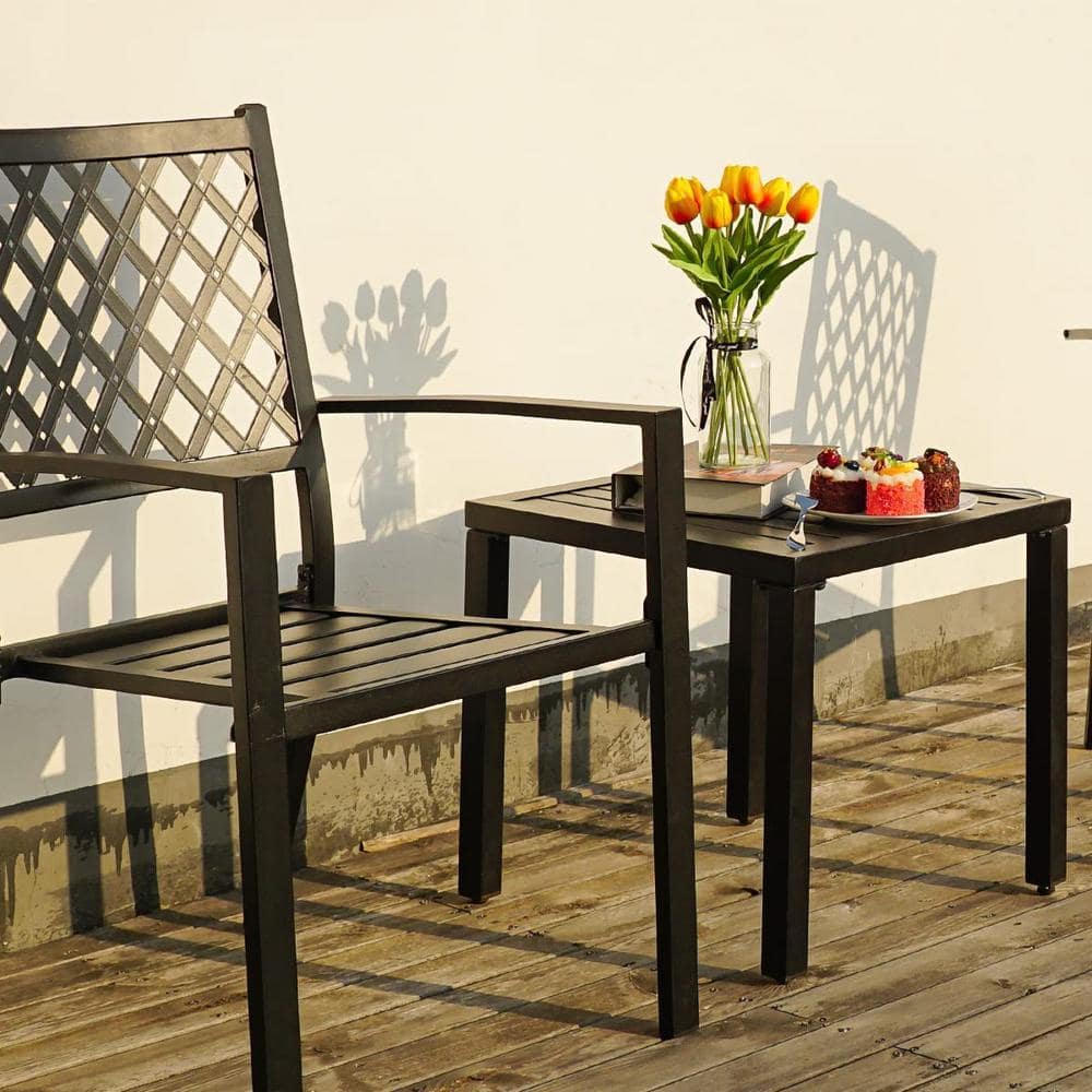 Black Steel Square Outdoor Patio Side Table