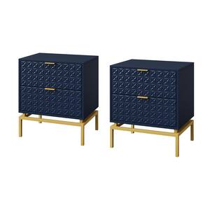 Vico Navy 25 in. Tall 2-Drawer Nightstand Set with Metal Hardware