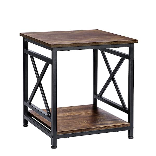 Benjara 17 Inch Two Tone Square Wooden End Table Brown 