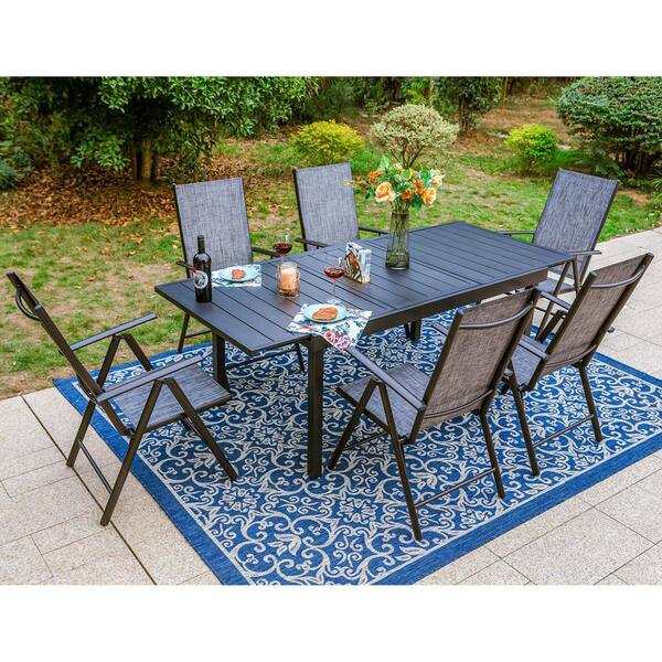 Phi Villa 7 Piece Metal Patio Outdoor Dining Set With Rectangle Extensible Table And Gray 4301