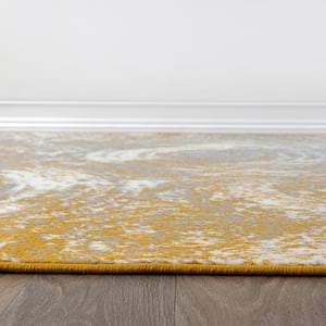 Contemporary Distressed Circles Yellow 2 ft. x 7 ft. Area Rug